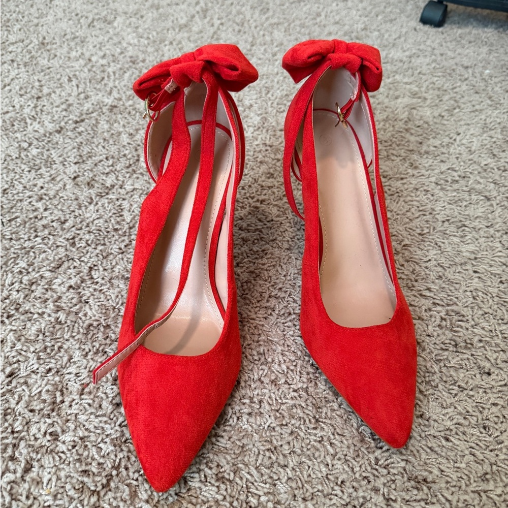 Elegant Red Suede Women's Heels